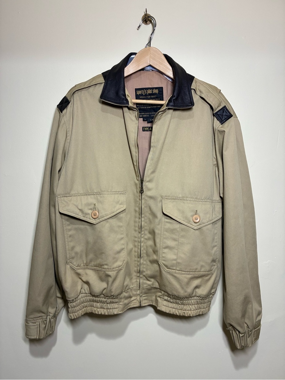 Vintage Sporty’s Pilot Shop A-5 Flight Bomber Aviation Jacket Khaki Tan